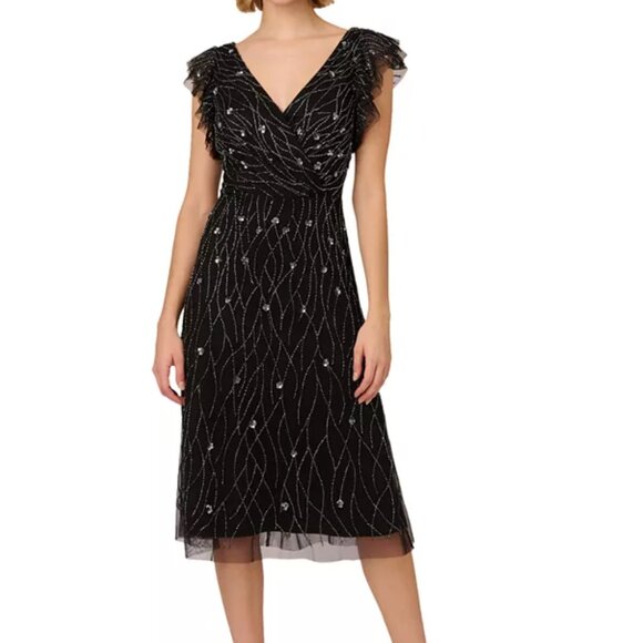 Adrianna Papell Women's Beaded Flutter-Sleeve Midi Dress - Picture 1 of 5